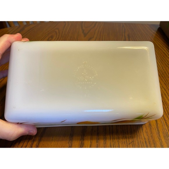 5 pc Fire King Gay Fad Fruit Loaf Pan - (2) Refrigerator Dish with glass lid - Picture 4 of 10